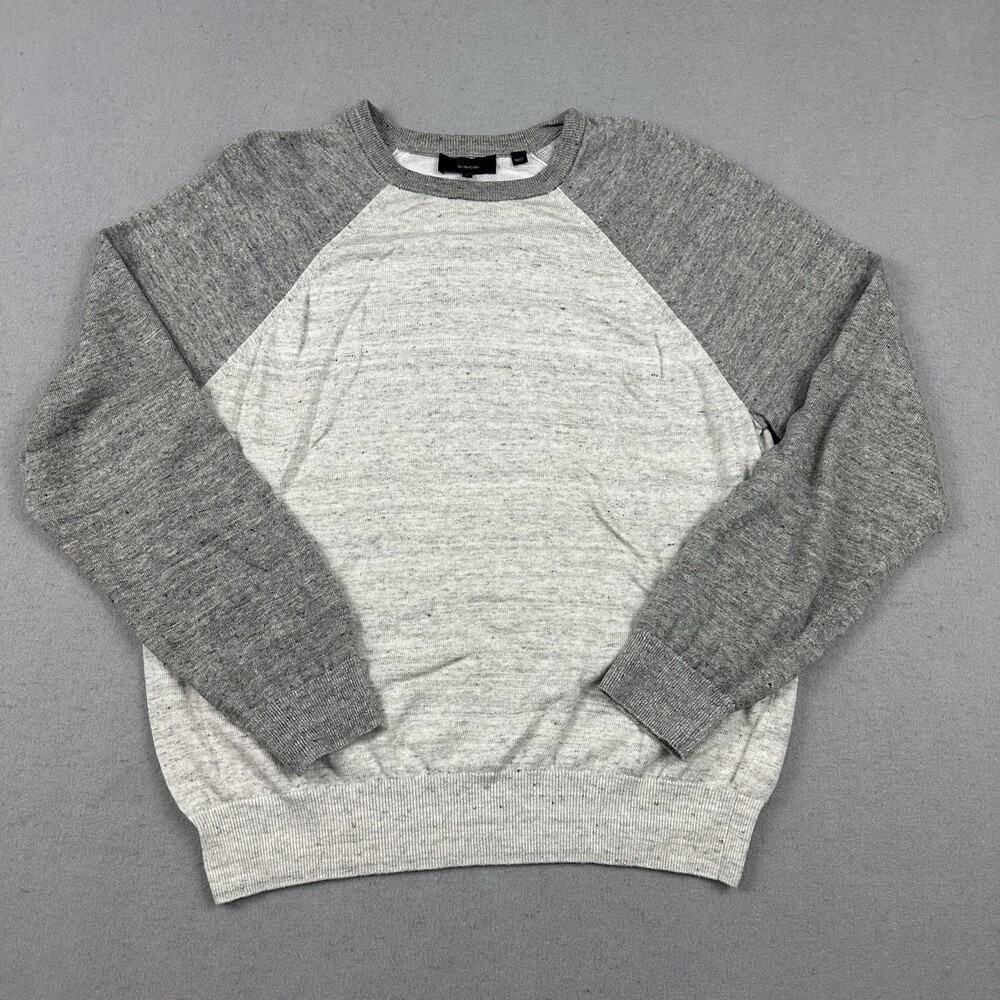 Vince Sweater Men Large Gray Heather Pullover Crewneck Long Sleeve Linen Knit L